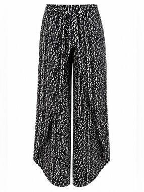 NWT Tribal XIX Palms Ibiza Resort Cover-Up Pants XS Black White Print Wide Leg